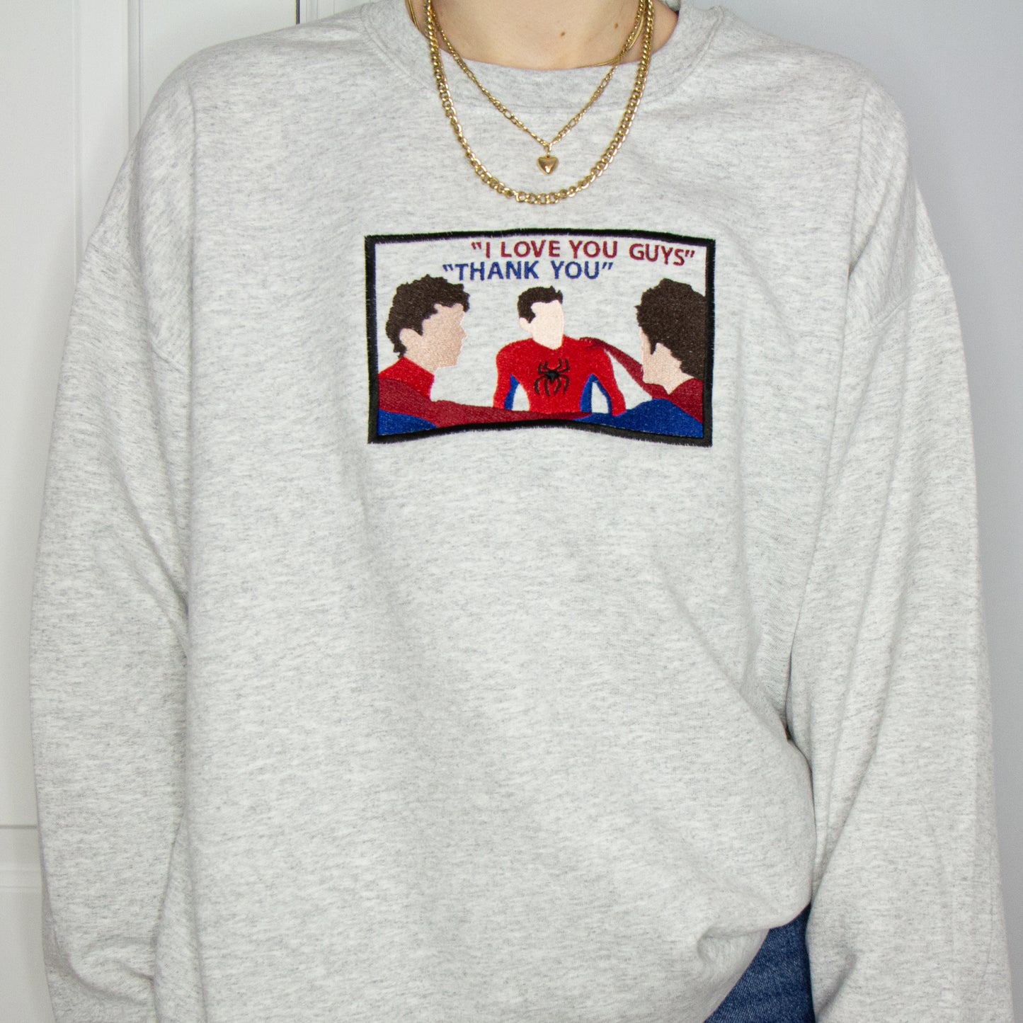 Spiderman "I LOVE YOU GUYS" "THANK YOU" Embroidered Crewneck