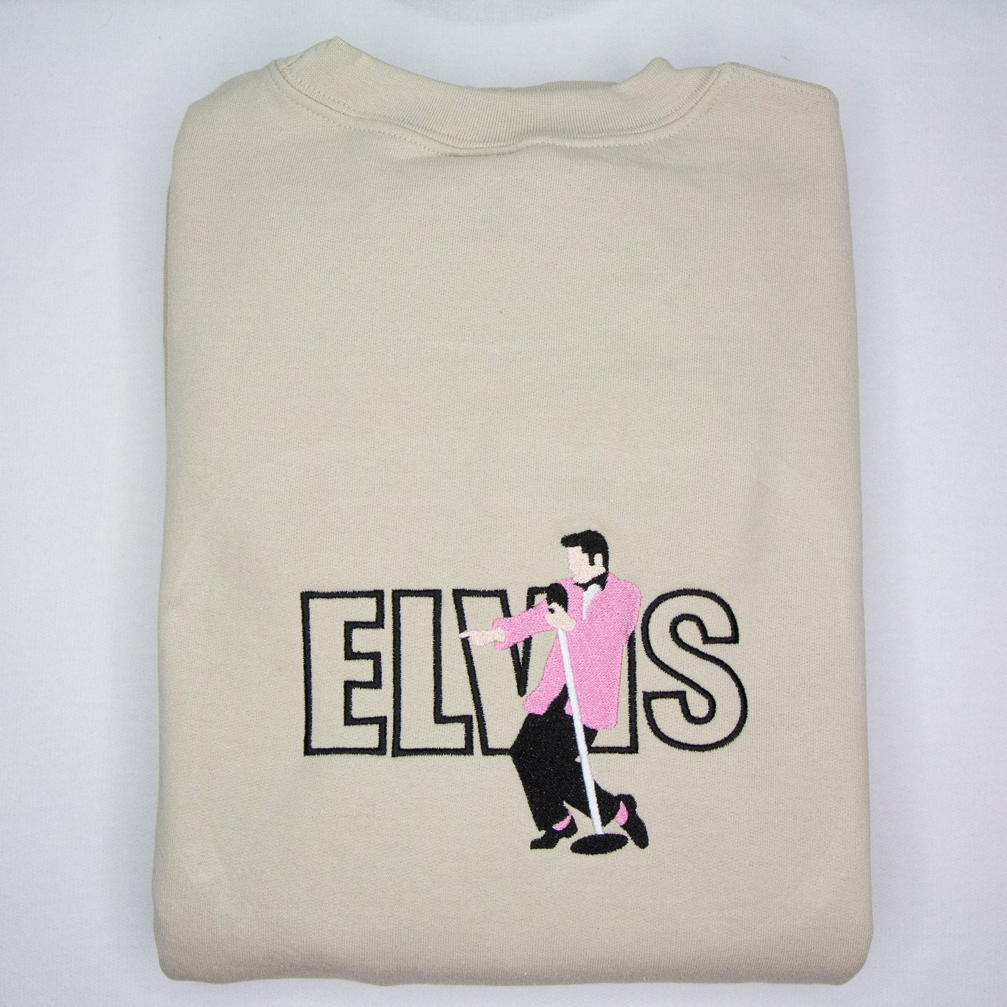 Elvis Presley in Pink Suit Embroidered Crewneck
