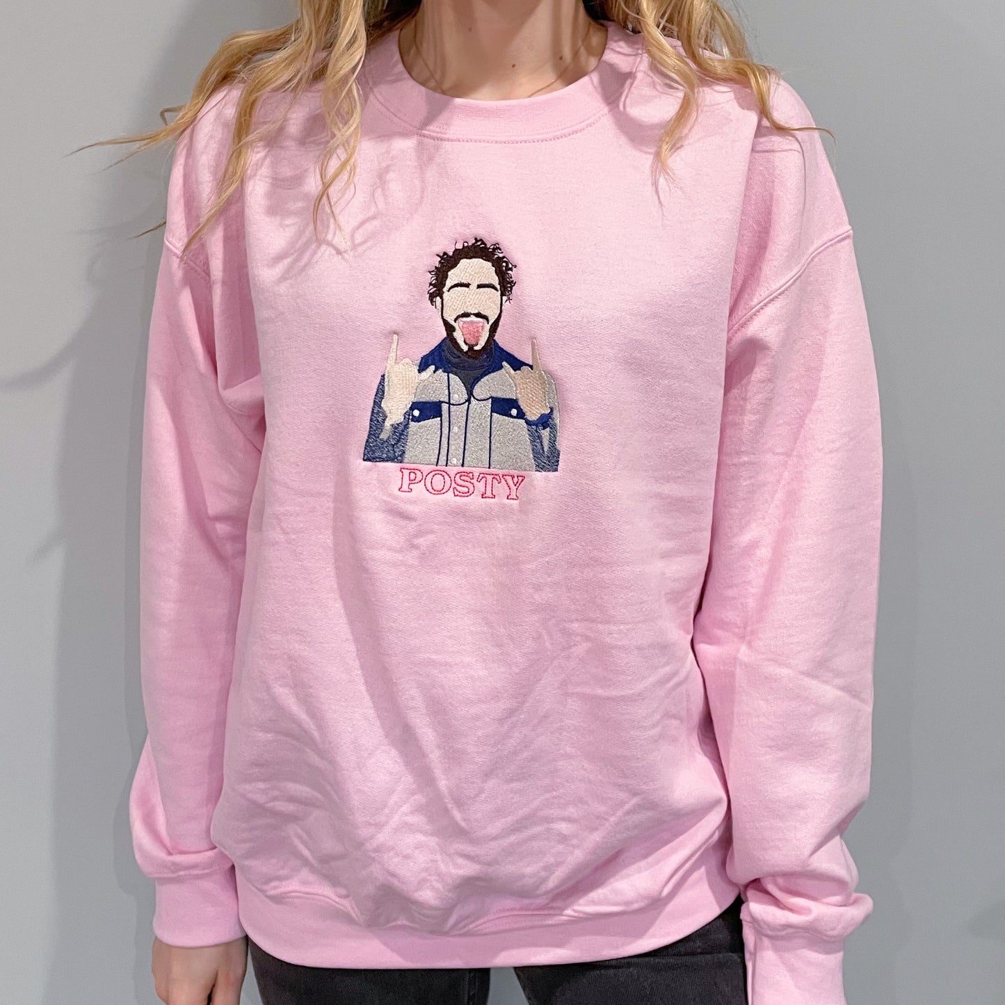 Post Malone Pink Embroidered Crewneck