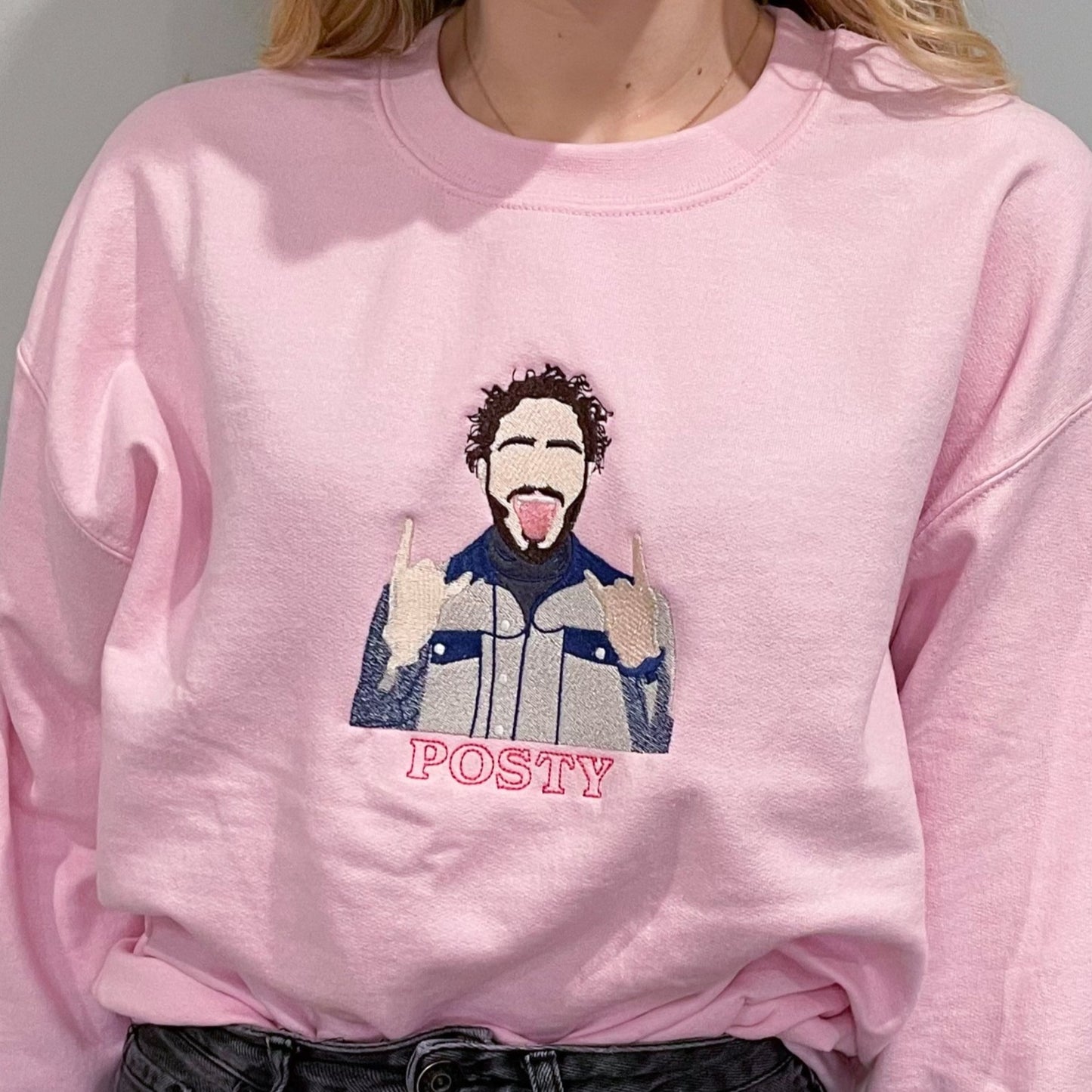 Post Malone Pink Embroidered Crewneck