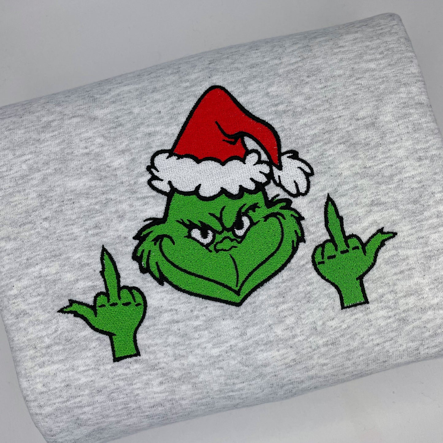 Grinch Middle Finger Holiday Embroidered Crewneck