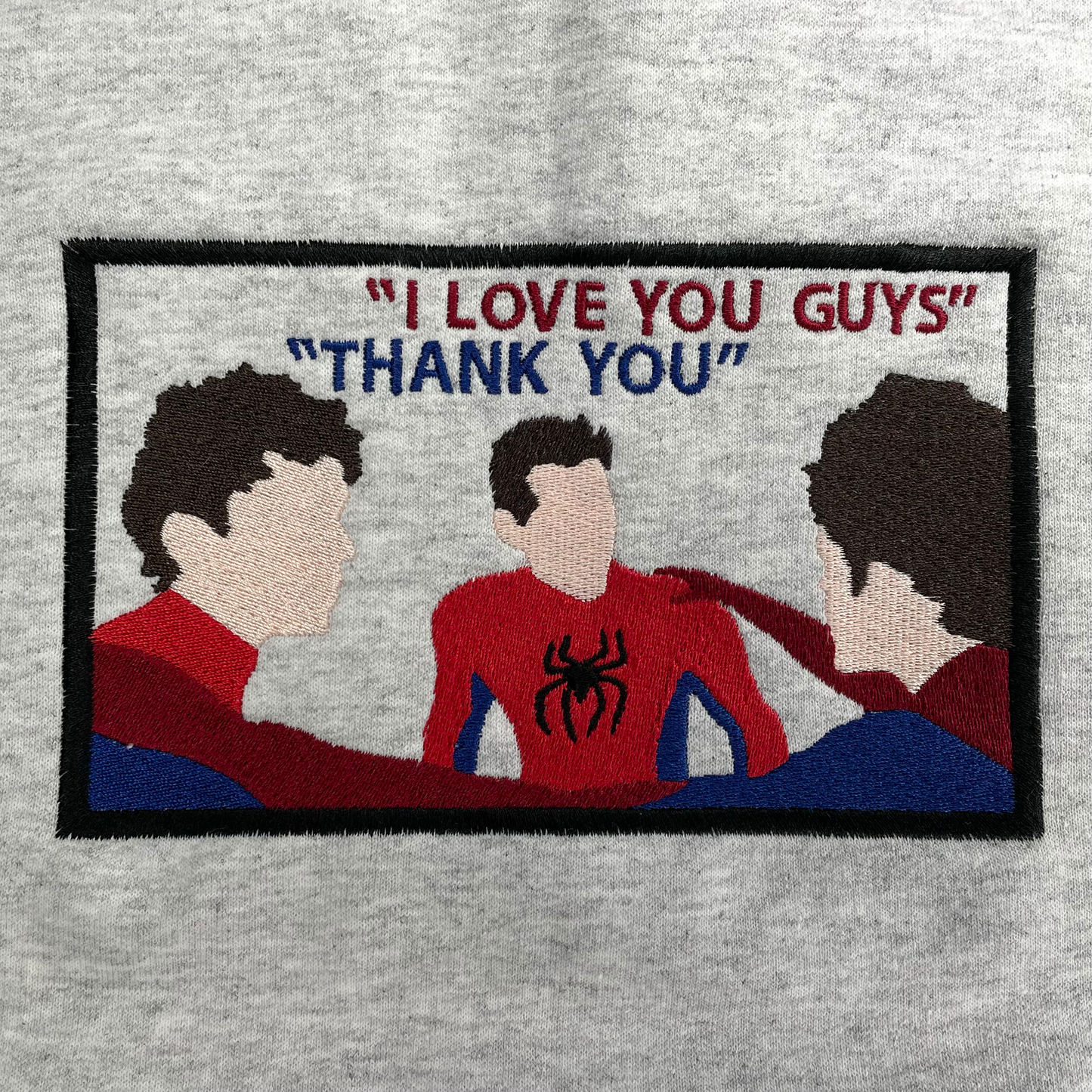 Spiderman "I LOVE YOU GUYS" "THANK YOU" Embroidered Crewneck