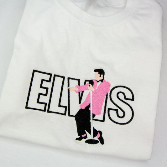 Elvis Presley in Pink Suit Embroidered T-Shirt