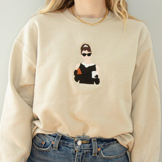 Audrey Hepburn “Breakfast at Tiffany’s” Embroidered Crewneck